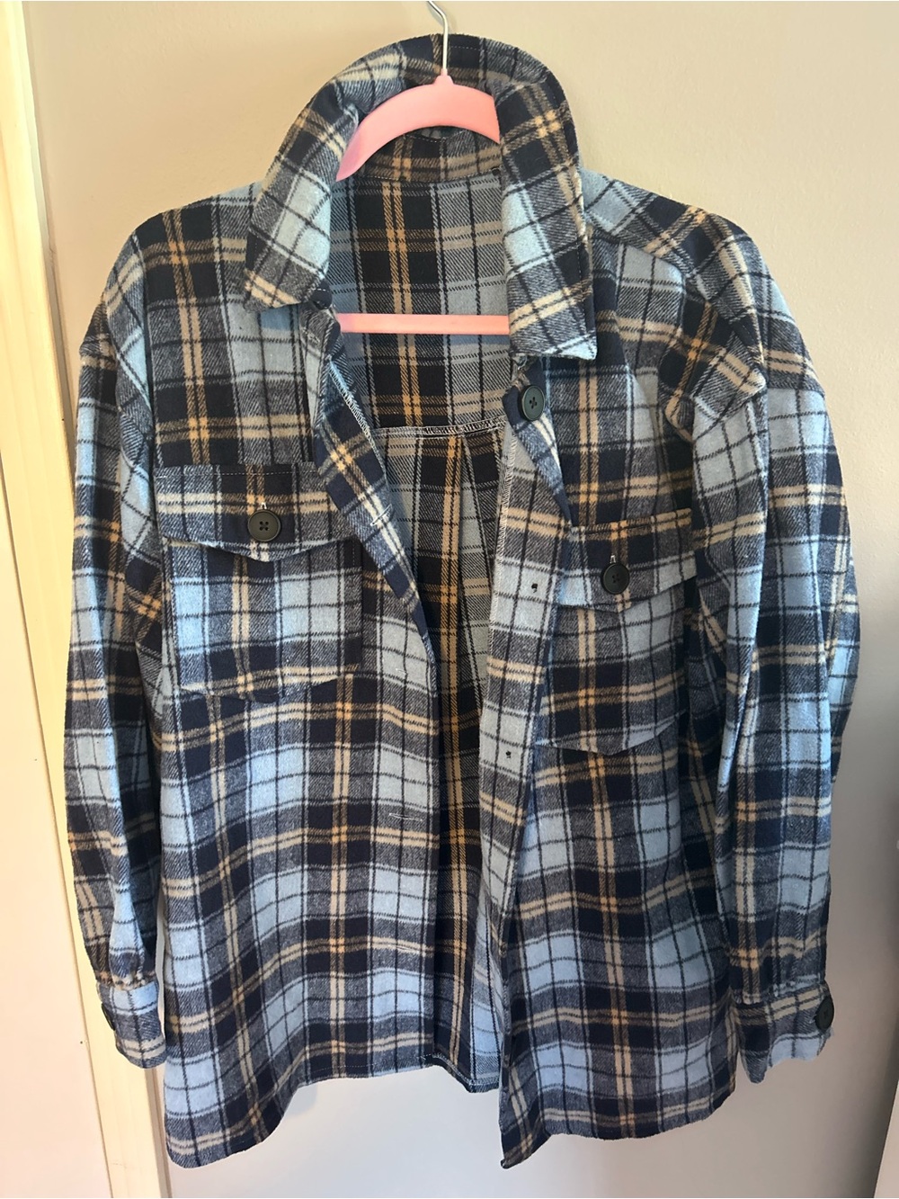 Classic Women's Blue Plaid Shacket - Lightweight Layer